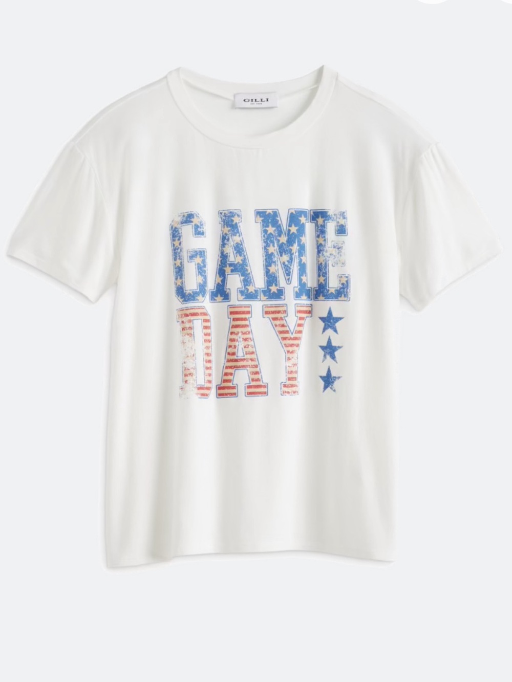 GILLI White Graphic Tee with Blue & Red 'GAME DAY' Print